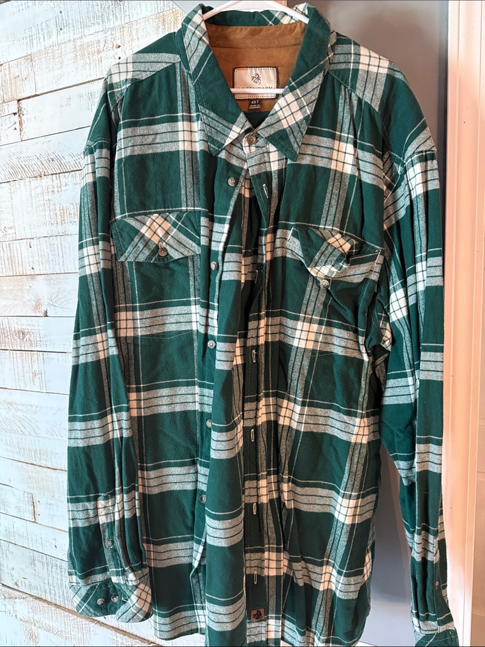 Legendary Whitetails Green and White Plaid Button-Down Shirt